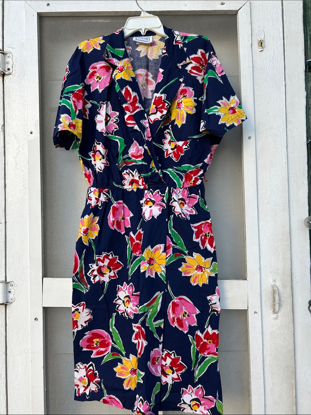 Vintage Floral Midi Dress in Navy with Multicolor Blooms